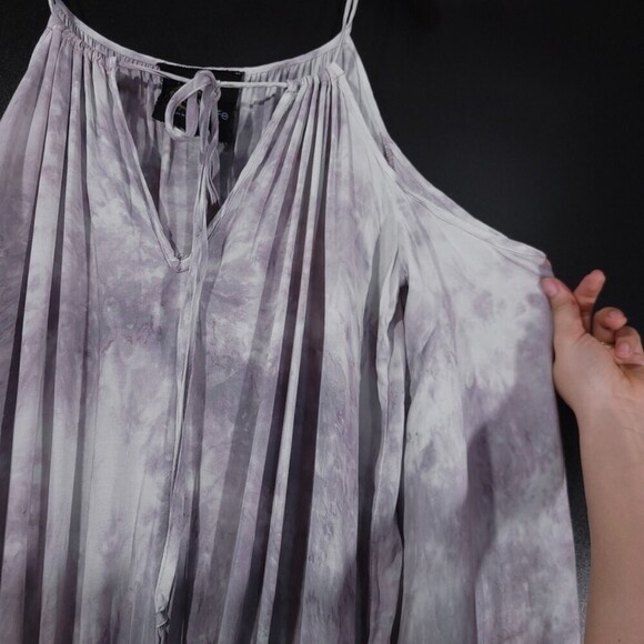 BLUE LIFE Shirred Waist Dress Cold Shoulder Mini in Boho Goddess Oasis Grey XS - Picture 3 of 14